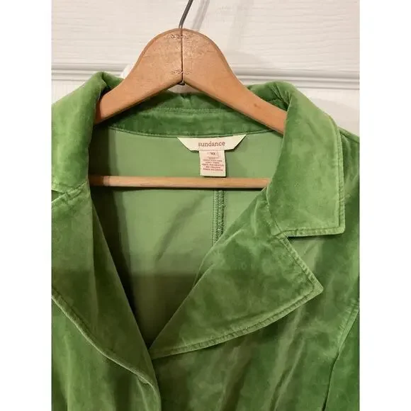 Sundance Vintage Y2K Leaf Green Velvet Blazer with Contrast Cuffs, 10 - Picture 4 of 8